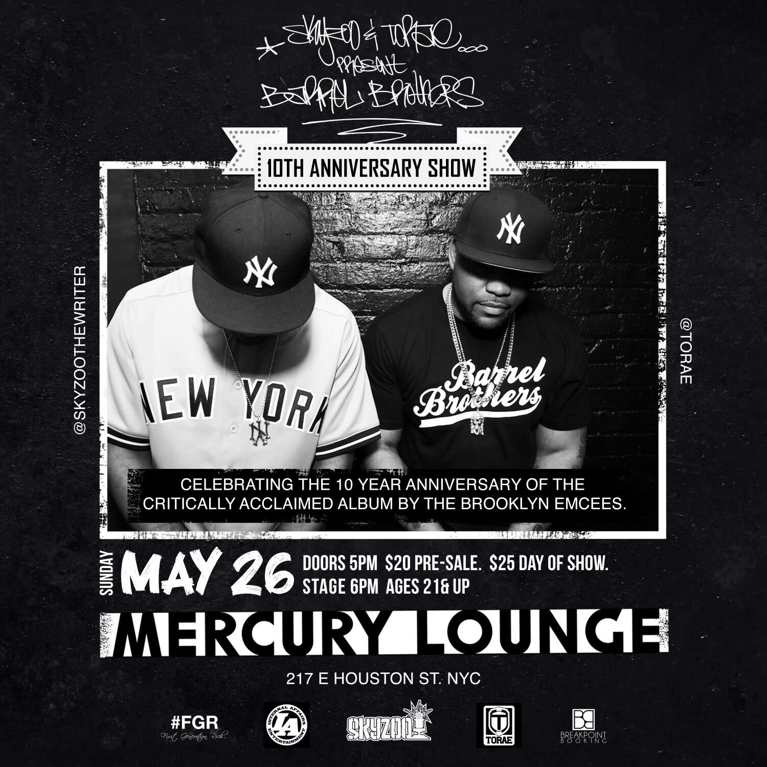 Torae & Skyzoo to Celebrate The 10th Anniversary of Their Barrel Brothers Album Mercury Lounge Sunday May 26th